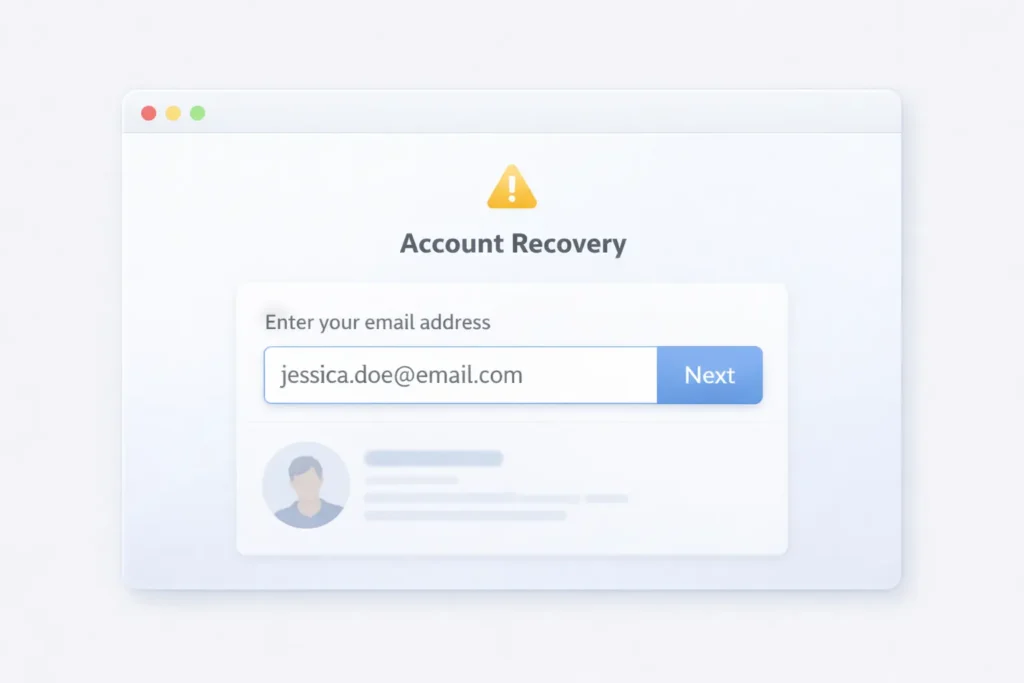 Account recovery page interface