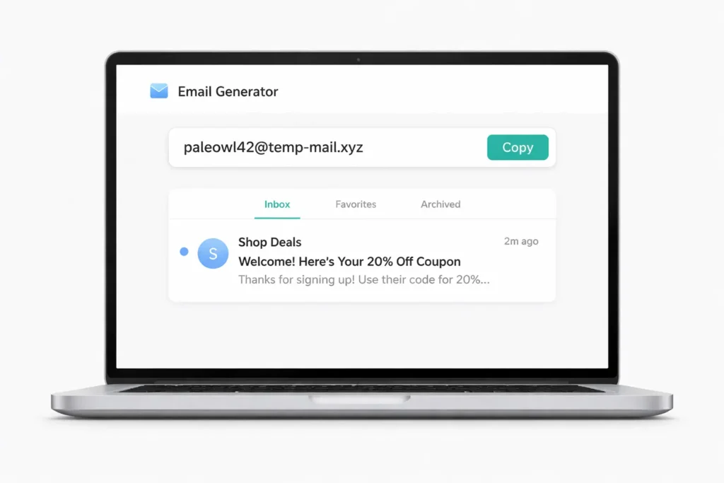 Email generator interface on laptop scree
