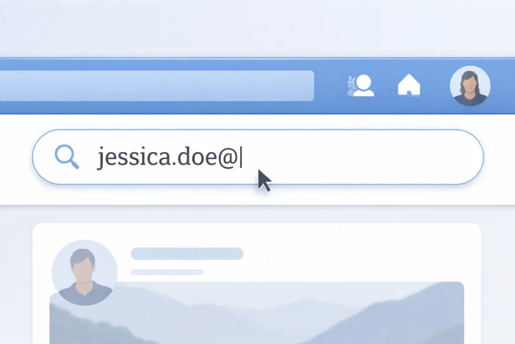 Typing an email in social media search bar
