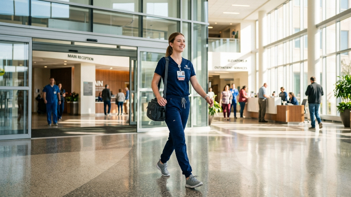 new ultrasound technician arriving at hospital for first day of work