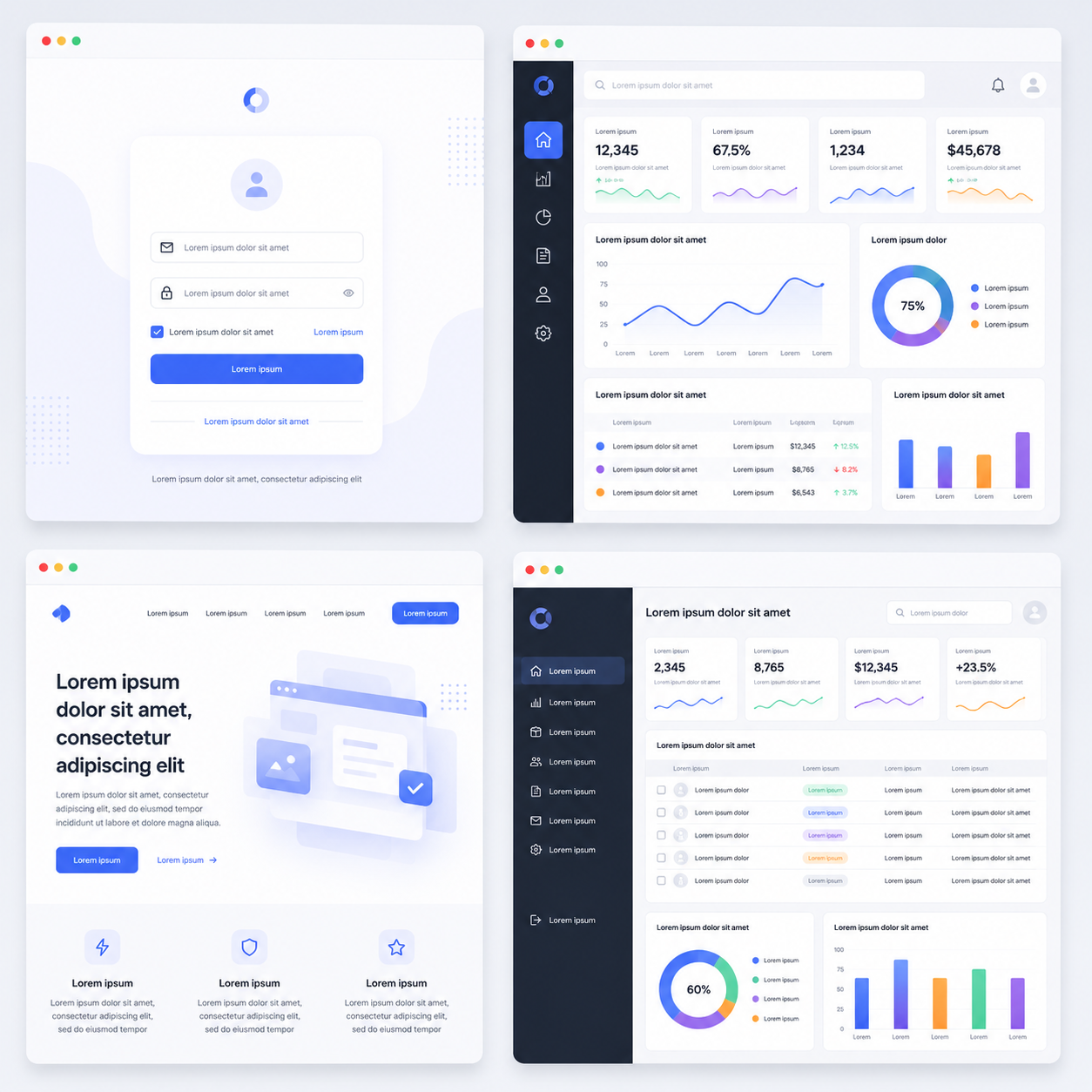 Examples of UI types you can build with Vercel v0 including login forms, dashboards, landing pages and admin panels