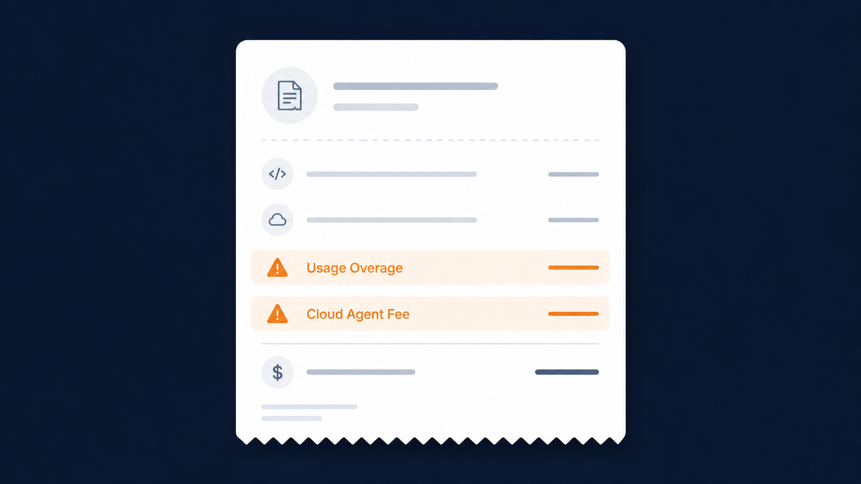 Cursor AI hidden costs showing usage overage and cloud agent fee on a billing receipt