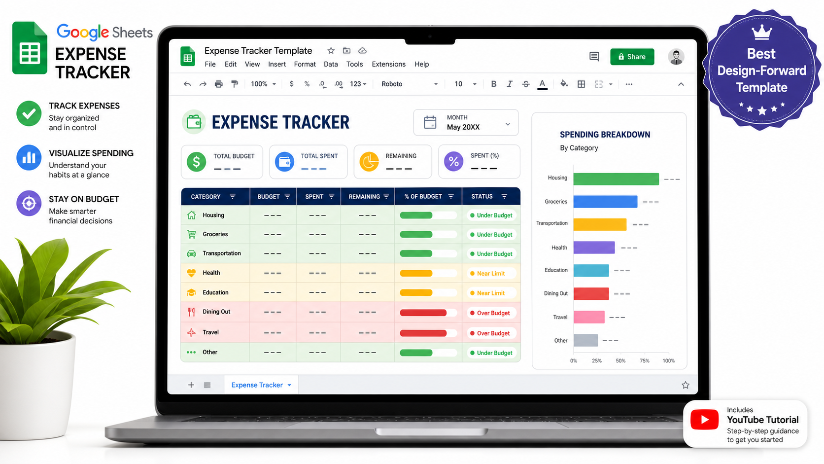 Deborah Ho free expense tracker template for Google Sheets with color coded conditional formatting