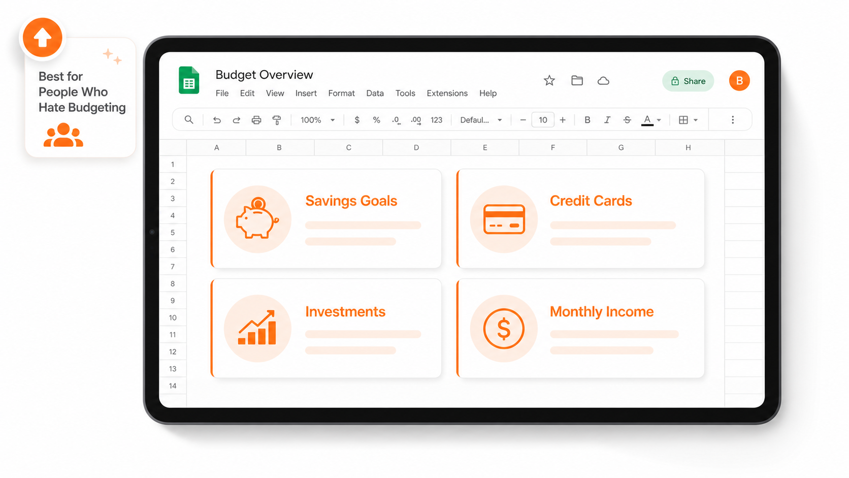 Reddit community budget template for Google Sheets with savings goals and credit card overview