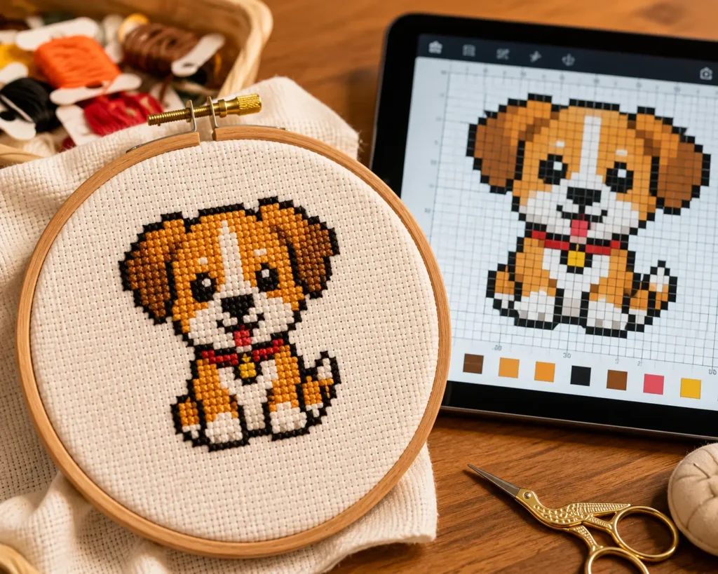 Cross-stitch pattern made with AI pattern generation