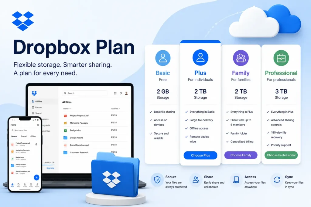 Dropbox Plan, dropbox pricing plans, dropbox storage plans