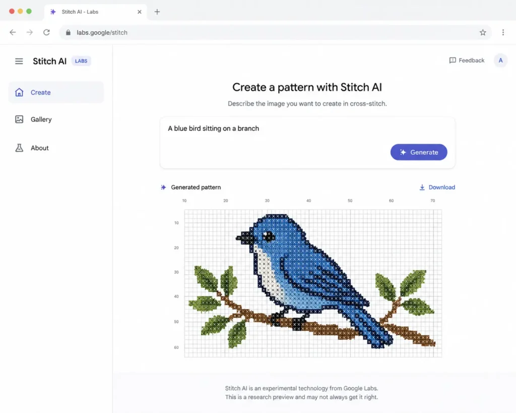 Google Stitch AI web interface mockup