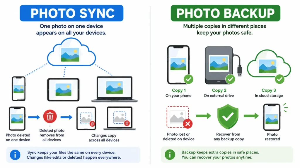 Difference between photo sync across devices and a separate photo backup copy