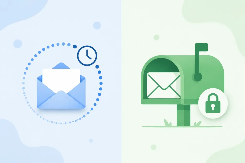 Side by side comparison of a temporary email icon and a permanent mailbox icon for TextNow accounts