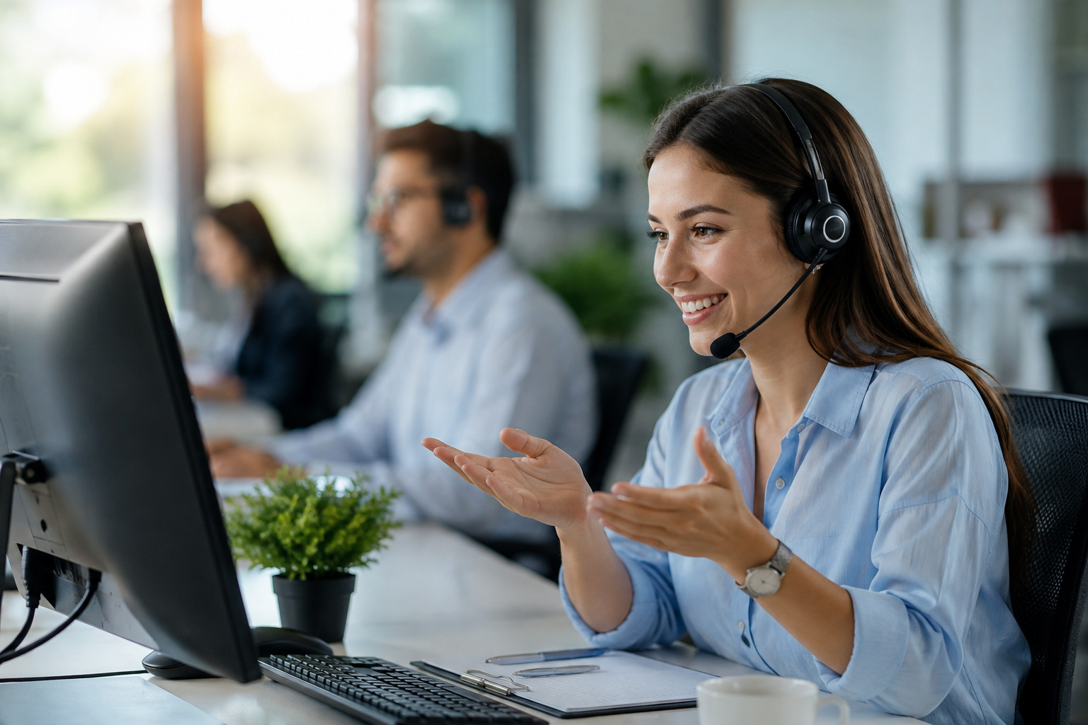 AI voice agent helping customers through automated voice communication and business integrations
