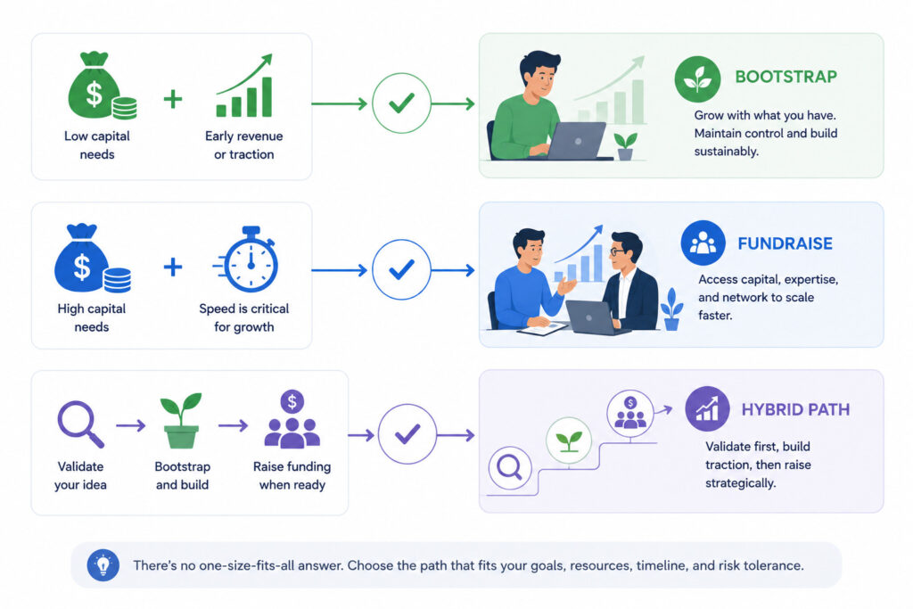 Startup decision guide for choosing bootstrapping or fundraising