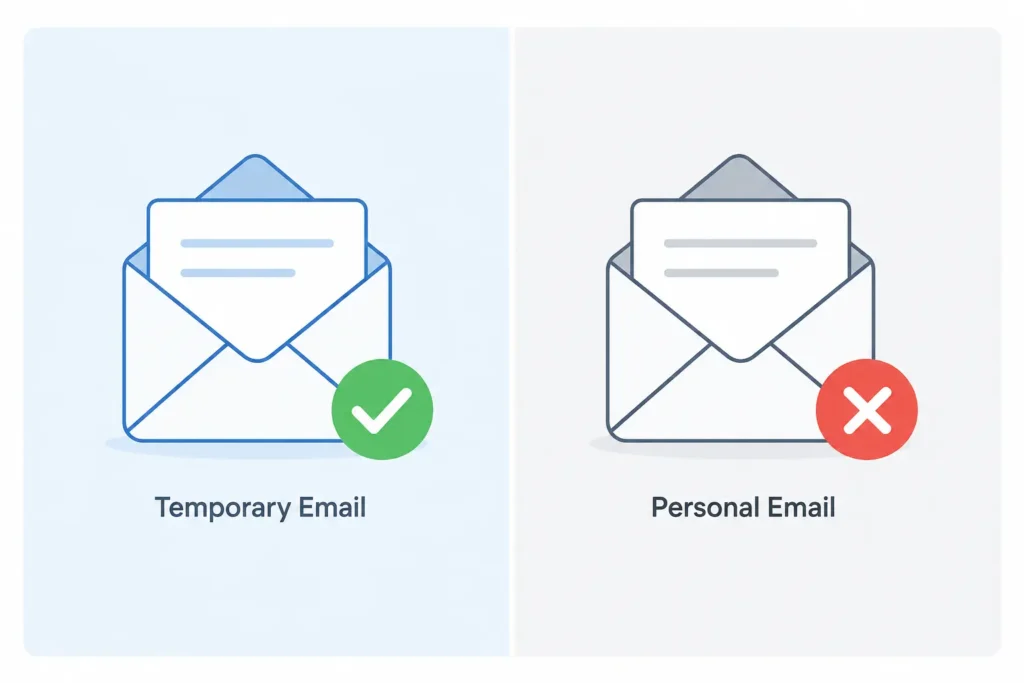 Comparison graphic showing Canva accepts real email addresses but blocks disposable email addresses