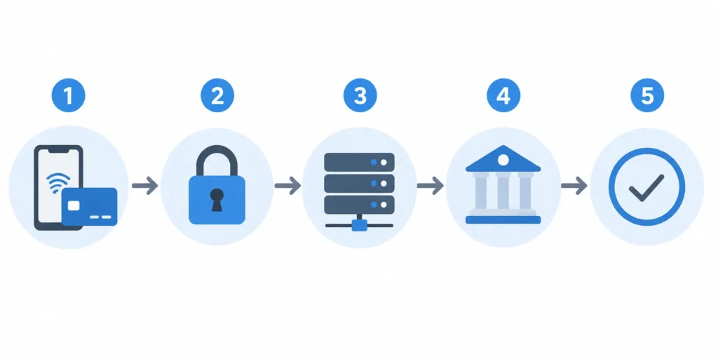 Diagram showing how a payment moves from customer to merchant bank account