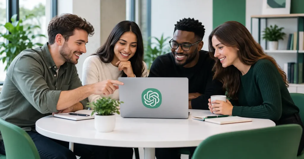 Illustration of a small team sharing one ChatGPT Business plan