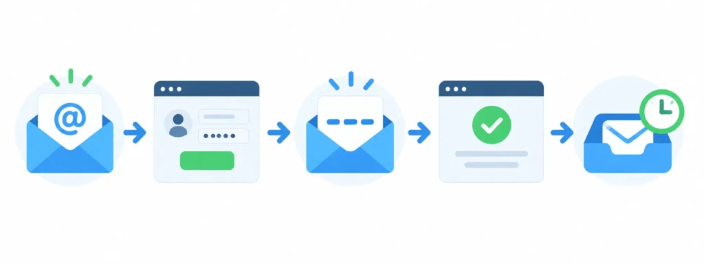 Five step process showing how temp mail works for social media verification