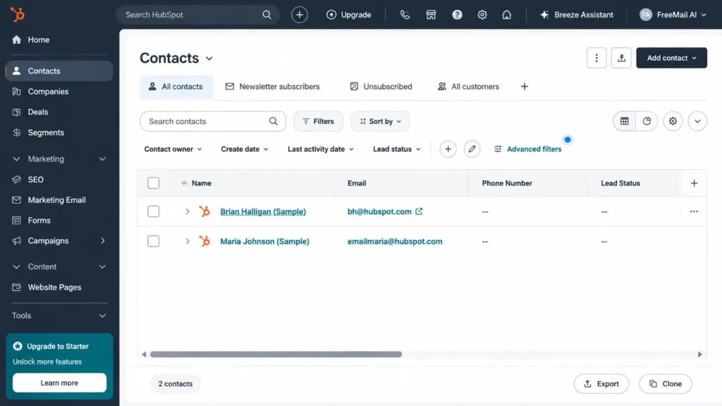 HubSpot CRM and email marketing for small business