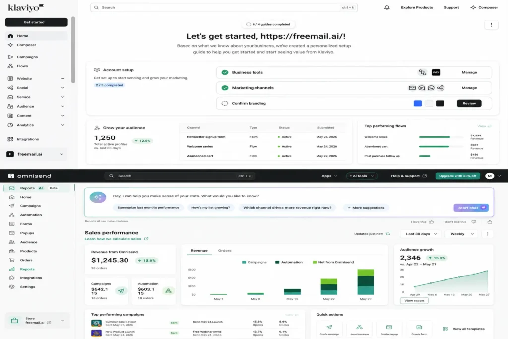 Klaviyo and Omnisend ecommerce email marketing tools